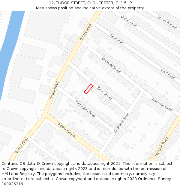 12, TUDOR STREET, GLOUCESTER, GL1 5HP: Location map and indicative extent of plot