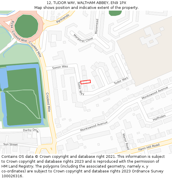 12, TUDOR WAY, WALTHAM ABBEY, EN9 1PX: Location map and indicative extent of plot