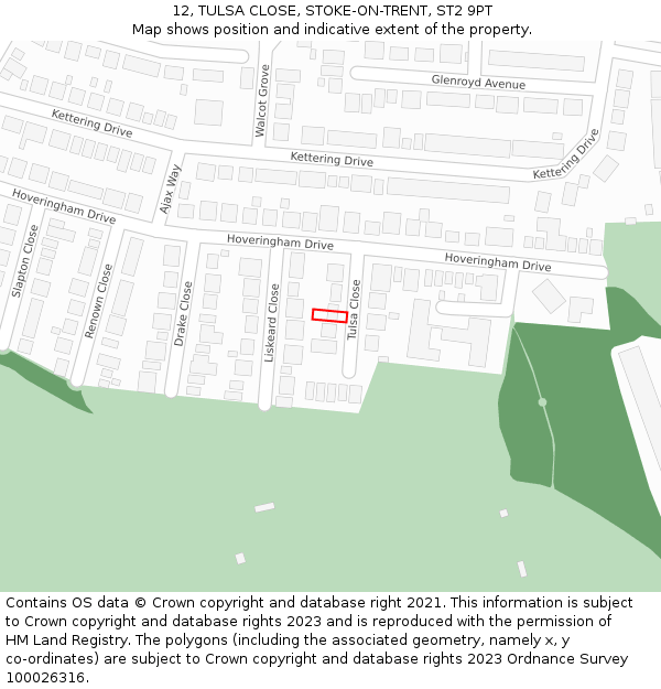 12, TULSA CLOSE, STOKE-ON-TRENT, ST2 9PT: Location map and indicative extent of plot