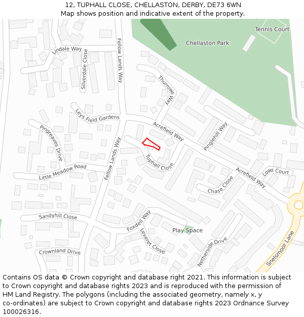 12, TUPHALL CLOSE, CHELLASTON, DERBY, DE73 6WN: Location map and indicative extent of plot