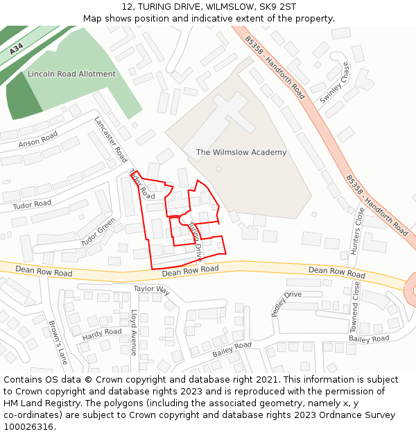12, TURING DRIVE, WILMSLOW, SK9 2ST: Location map and indicative extent of plot
