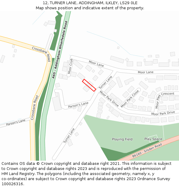 12, TURNER LANE, ADDINGHAM, ILKLEY, LS29 0LE: Location map and indicative extent of plot