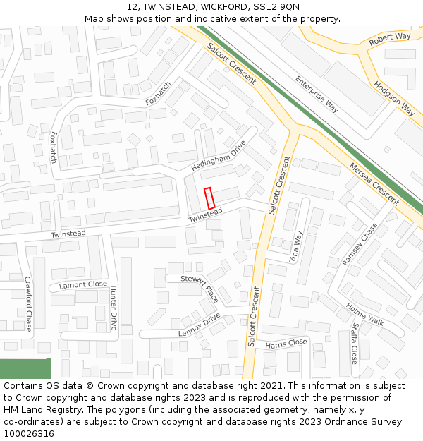 12, TWINSTEAD, WICKFORD, SS12 9QN: Location map and indicative extent of plot