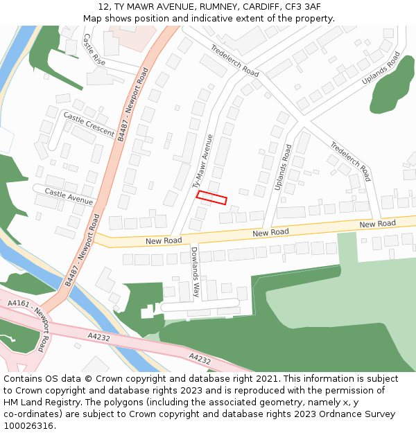 12, TY MAWR AVENUE, RUMNEY, CARDIFF, CF3 3AF: Location map and indicative extent of plot