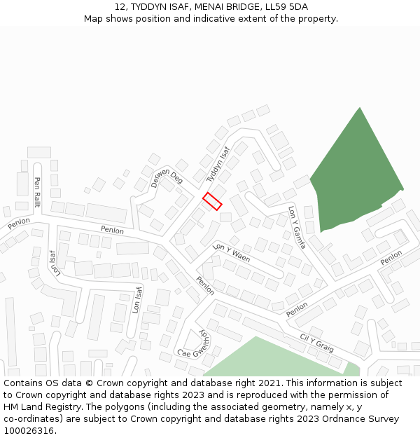 12, TYDDYN ISAF, MENAI BRIDGE, LL59 5DA: Location map and indicative extent of plot