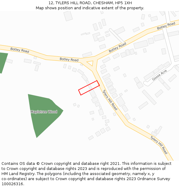 12, TYLERS HILL ROAD, CHESHAM, HP5 1XH: Location map and indicative extent of plot