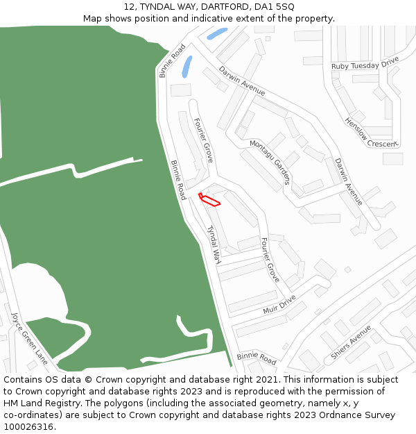 12, TYNDAL WAY, DARTFORD, DA1 5SQ: Location map and indicative extent of plot