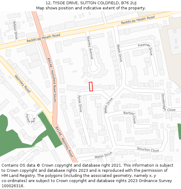 12, TYSOE DRIVE, SUTTON COLDFIELD, B76 2UJ: Location map and indicative extent of plot