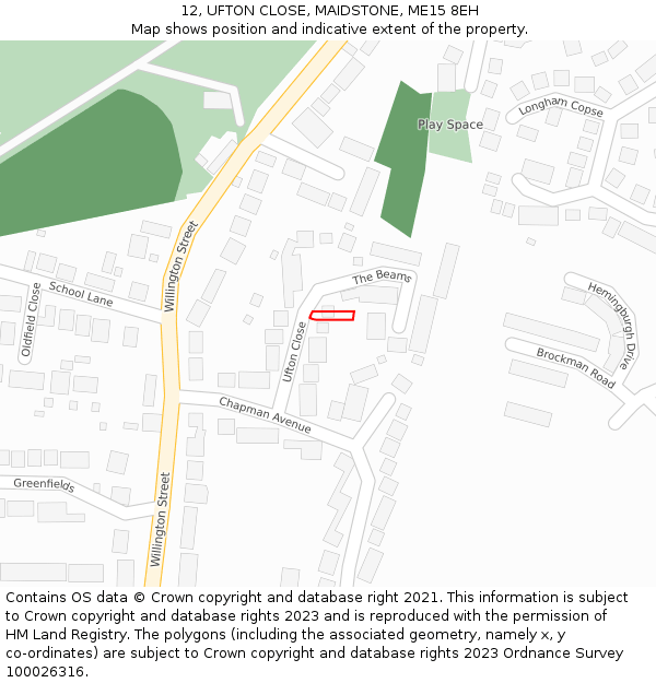 12, UFTON CLOSE, MAIDSTONE, ME15 8EH: Location map and indicative extent of plot