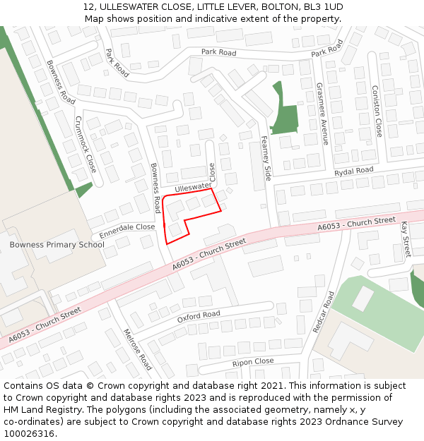 12, ULLESWATER CLOSE, LITTLE LEVER, BOLTON, BL3 1UD: Location map and indicative extent of plot