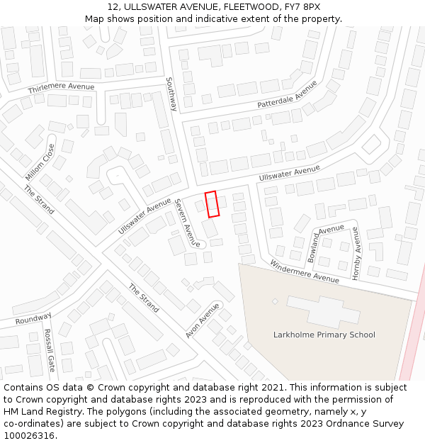 12, ULLSWATER AVENUE, FLEETWOOD, FY7 8PX: Location map and indicative extent of plot