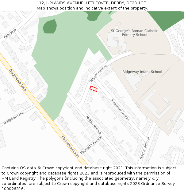 12, UPLANDS AVENUE, LITTLEOVER, DERBY, DE23 1GE: Location map and indicative extent of plot