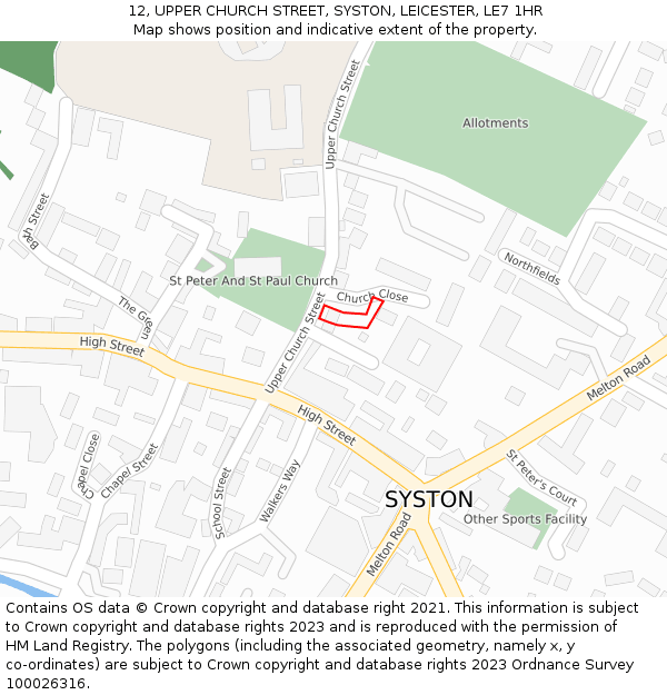 12, UPPER CHURCH STREET, SYSTON, LEICESTER, LE7 1HR: Location map and indicative extent of plot