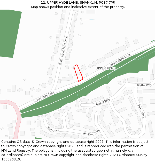 12, UPPER HYDE LANE, SHANKLIN, PO37 7PR: Location map and indicative extent of plot