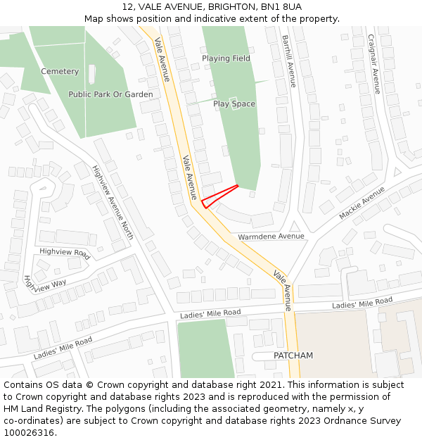 12, VALE AVENUE, BRIGHTON, BN1 8UA: Location map and indicative extent of plot