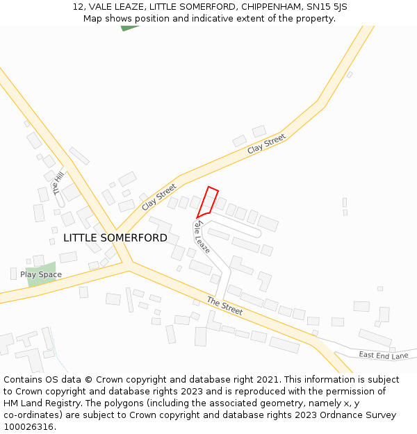 12, VALE LEAZE, LITTLE SOMERFORD, CHIPPENHAM, SN15 5JS: Location map and indicative extent of plot