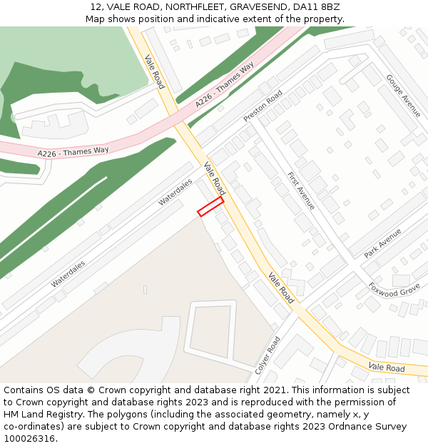 12, VALE ROAD, NORTHFLEET, GRAVESEND, DA11 8BZ: Location map and indicative extent of plot