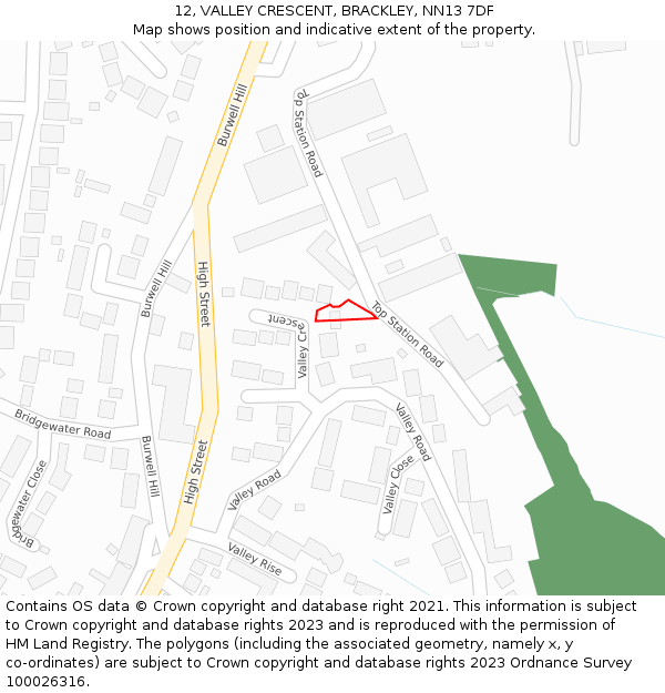 12, VALLEY CRESCENT, BRACKLEY, NN13 7DF: Location map and indicative extent of plot