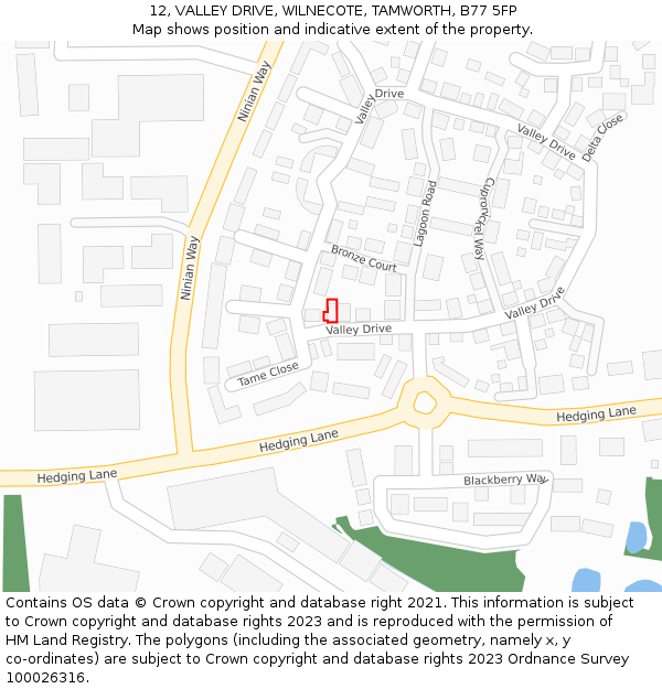 12, VALLEY DRIVE, WILNECOTE, TAMWORTH, B77 5FP: Location map and indicative extent of plot