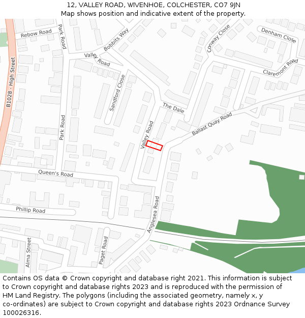 12, VALLEY ROAD, WIVENHOE, COLCHESTER, CO7 9JN: Location map and indicative extent of plot