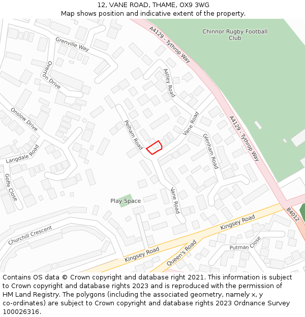 12, VANE ROAD, THAME, OX9 3WG: Location map and indicative extent of plot