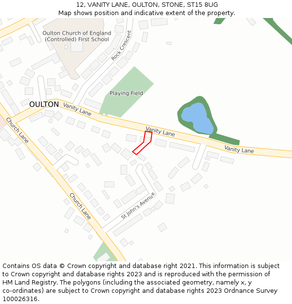 12, VANITY LANE, OULTON, STONE, ST15 8UG: Location map and indicative extent of plot