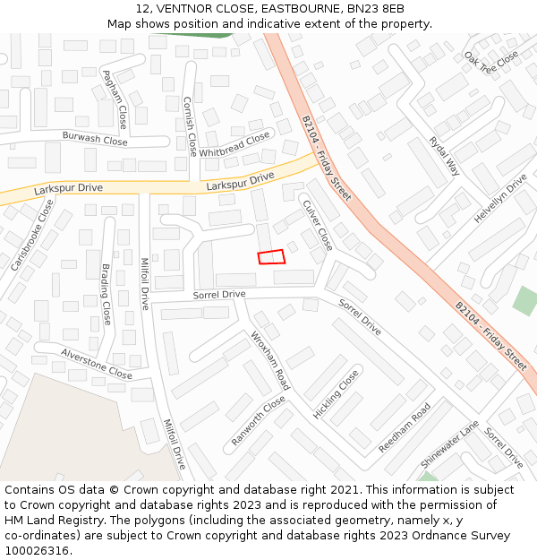 12, VENTNOR CLOSE, EASTBOURNE, BN23 8EB: Location map and indicative extent of plot