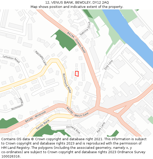 12, VENUS BANK, BEWDLEY, DY12 2AQ: Location map and indicative extent of plot