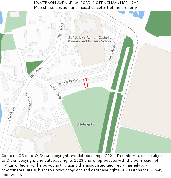 12, VERNON AVENUE, WILFORD, NOTTINGHAM, NG11 7AE: Location map and indicative extent of plot