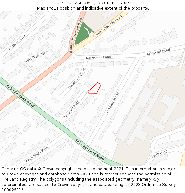 12, VERULAM ROAD, POOLE, BH14 0PP: Location map and indicative extent of plot