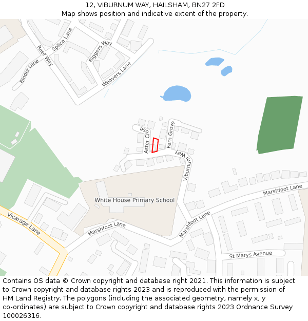 12, VIBURNUM WAY, HAILSHAM, BN27 2FD: Location map and indicative extent of plot