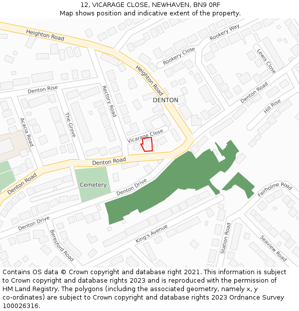 12, VICARAGE CLOSE, NEWHAVEN, BN9 0RF: Location map and indicative extent of plot