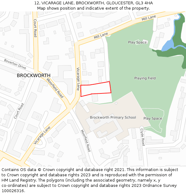 12, VICARAGE LANE, BROCKWORTH, GLOUCESTER, GL3 4HA: Location map and indicative extent of plot