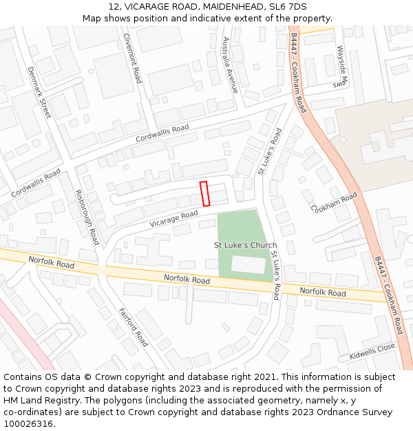 12, VICARAGE ROAD, MAIDENHEAD, SL6 7DS: Location map and indicative extent of plot