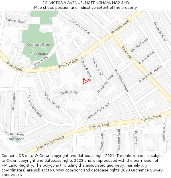 12, VICTORIA AVENUE, NOTTINGHAM, NG2 4HD: Location map and indicative extent of plot