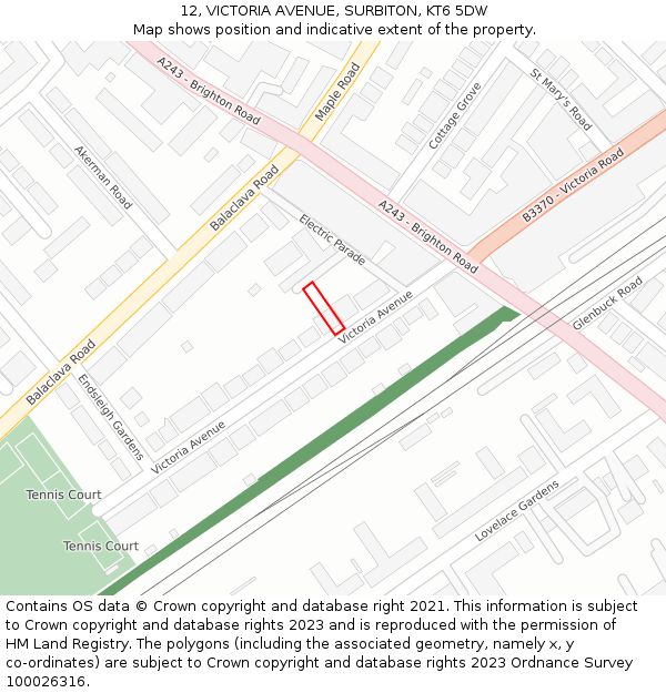 12, VICTORIA AVENUE, SURBITON, KT6 5DW: Location map and indicative extent of plot