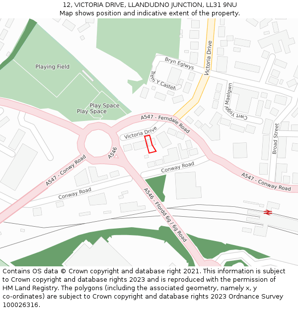 12, VICTORIA DRIVE, LLANDUDNO JUNCTION, LL31 9NU: Location map and indicative extent of plot