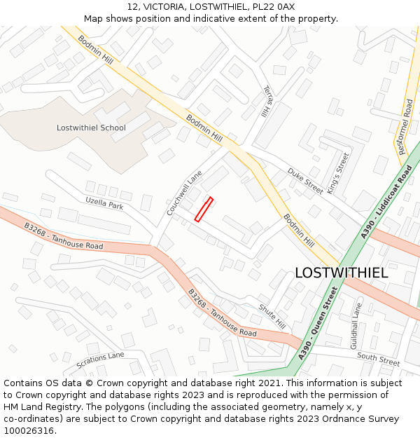 12, VICTORIA, LOSTWITHIEL, PL22 0AX: Location map and indicative extent of plot