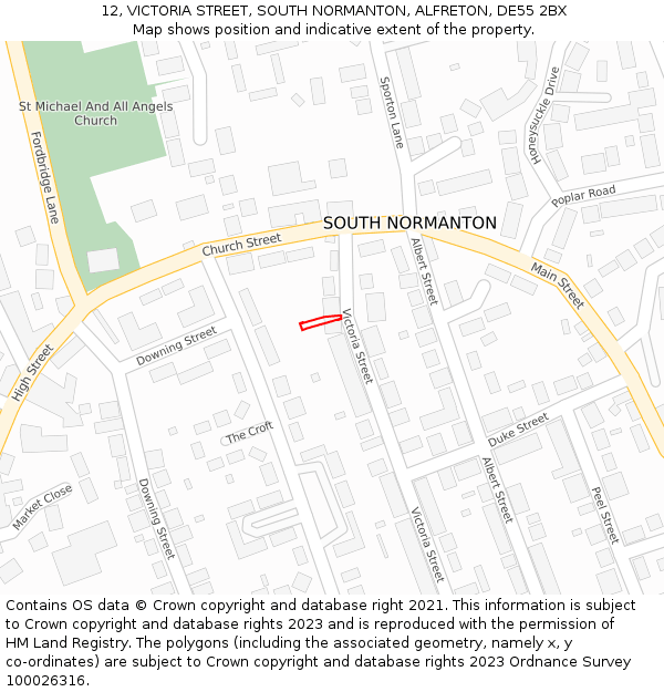 12, VICTORIA STREET, SOUTH NORMANTON, ALFRETON, DE55 2BX: Location map and indicative extent of plot