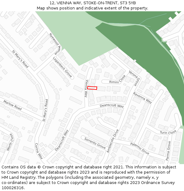 12, VIENNA WAY, STOKE-ON-TRENT, ST3 5YB: Location map and indicative extent of plot