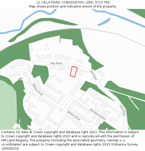 12, VILLA ROAD, CHEDDLETON, LEEK, ST13 7EA: Location map and indicative extent of plot