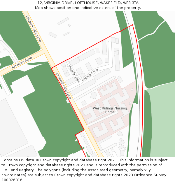 12, VIRGINIA DRIVE, LOFTHOUSE, WAKEFIELD, WF3 3TA: Location map and indicative extent of plot