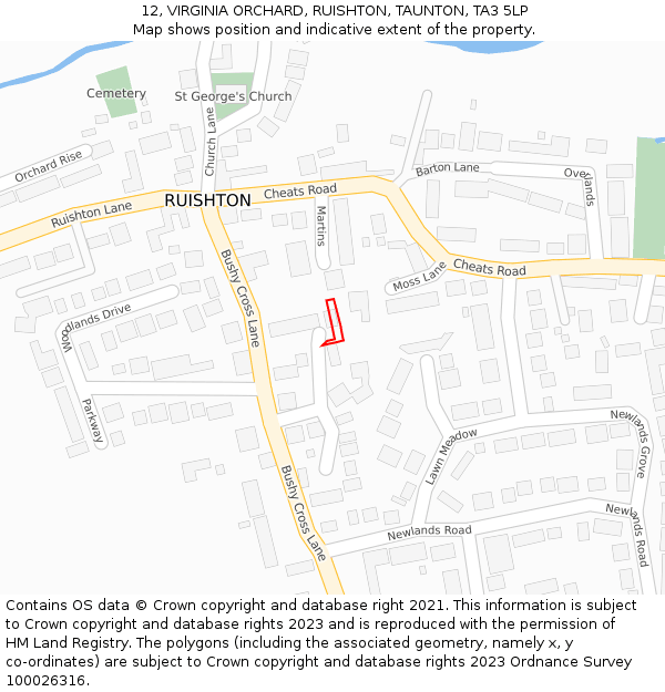 12, VIRGINIA ORCHARD, RUISHTON, TAUNTON, TA3 5LP: Location map and indicative extent of plot