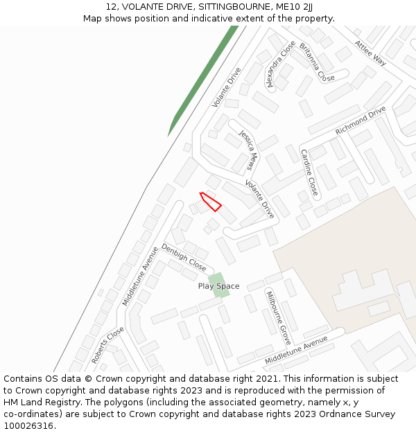 12, VOLANTE DRIVE, SITTINGBOURNE, ME10 2JJ: Location map and indicative extent of plot