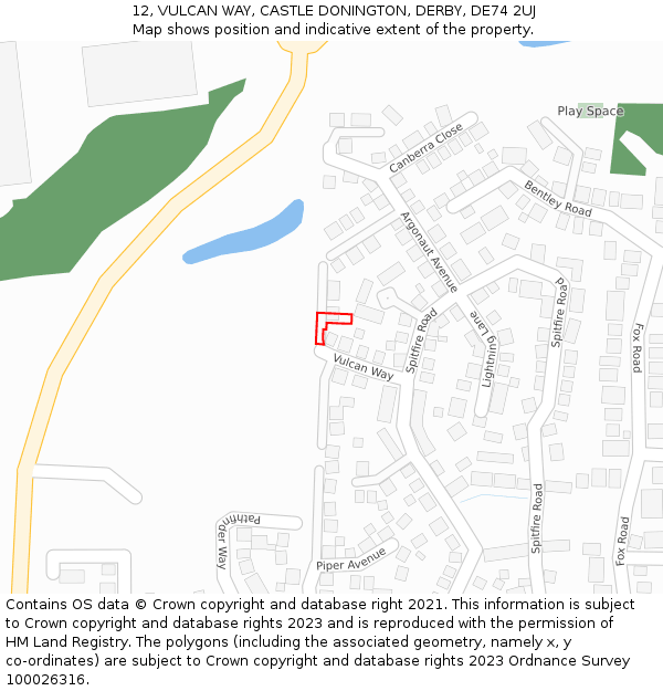 12, VULCAN WAY, CASTLE DONINGTON, DERBY, DE74 2UJ: Location map and indicative extent of plot