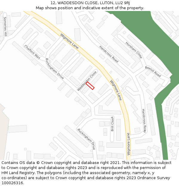 12, WADDESDON CLOSE, LUTON, LU2 9RJ: Location map and indicative extent of plot