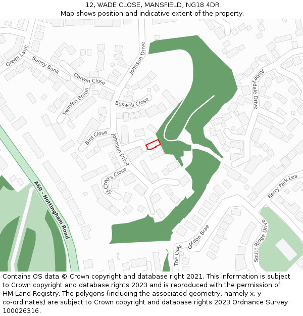 12, WADE CLOSE, MANSFIELD, NG18 4DR: Location map and indicative extent of plot