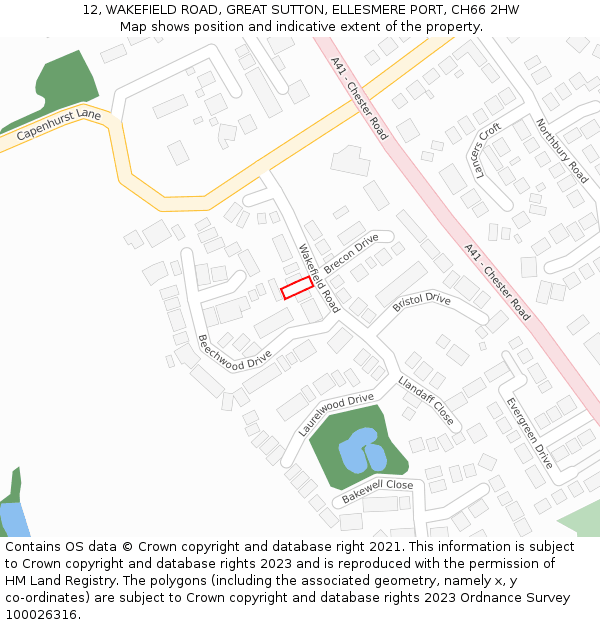 12, WAKEFIELD ROAD, GREAT SUTTON, ELLESMERE PORT, CH66 2HW: Location map and indicative extent of plot