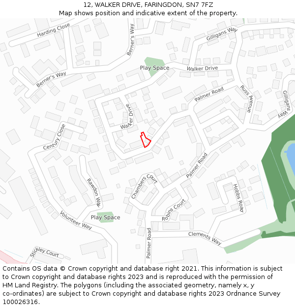 12, WALKER DRIVE, FARINGDON, SN7 7FZ: Location map and indicative extent of plot