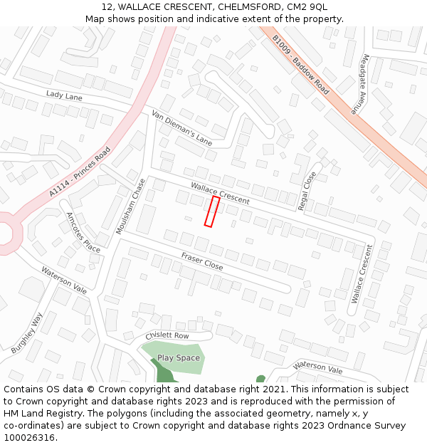 12, WALLACE CRESCENT, CHELMSFORD, CM2 9QL: Location map and indicative extent of plot